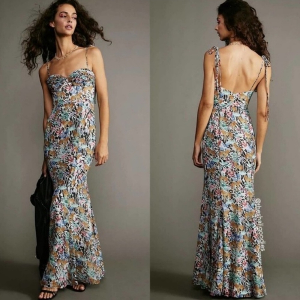 Fame& Partners Elham Mermaid Floral Dress in Jungle Cheeta